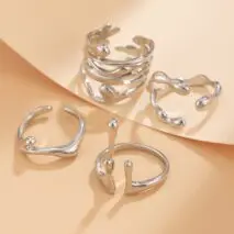 Geometric Irregular Flow Lava Open Ring Set - ArtGalleryZen