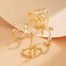 Geometric Irregular Flow Lava Open Ring Set - ArtGalleryZen