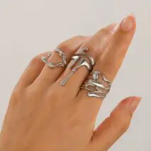 Geometric Irregular Flow Lava Open Ring Set - ArtGalleryZen