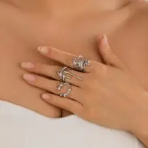 Geometric Irregular Flow Lava Open Ring Set - ArtGalleryZen