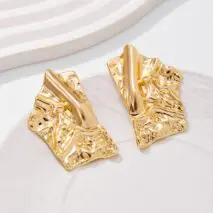 Geometric Irregular Pleated Square Stud Earrings - ArtGalleryZen