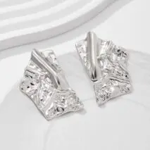 Geometric Irregular Pleated Square Stud Earrings - ArtGalleryZen