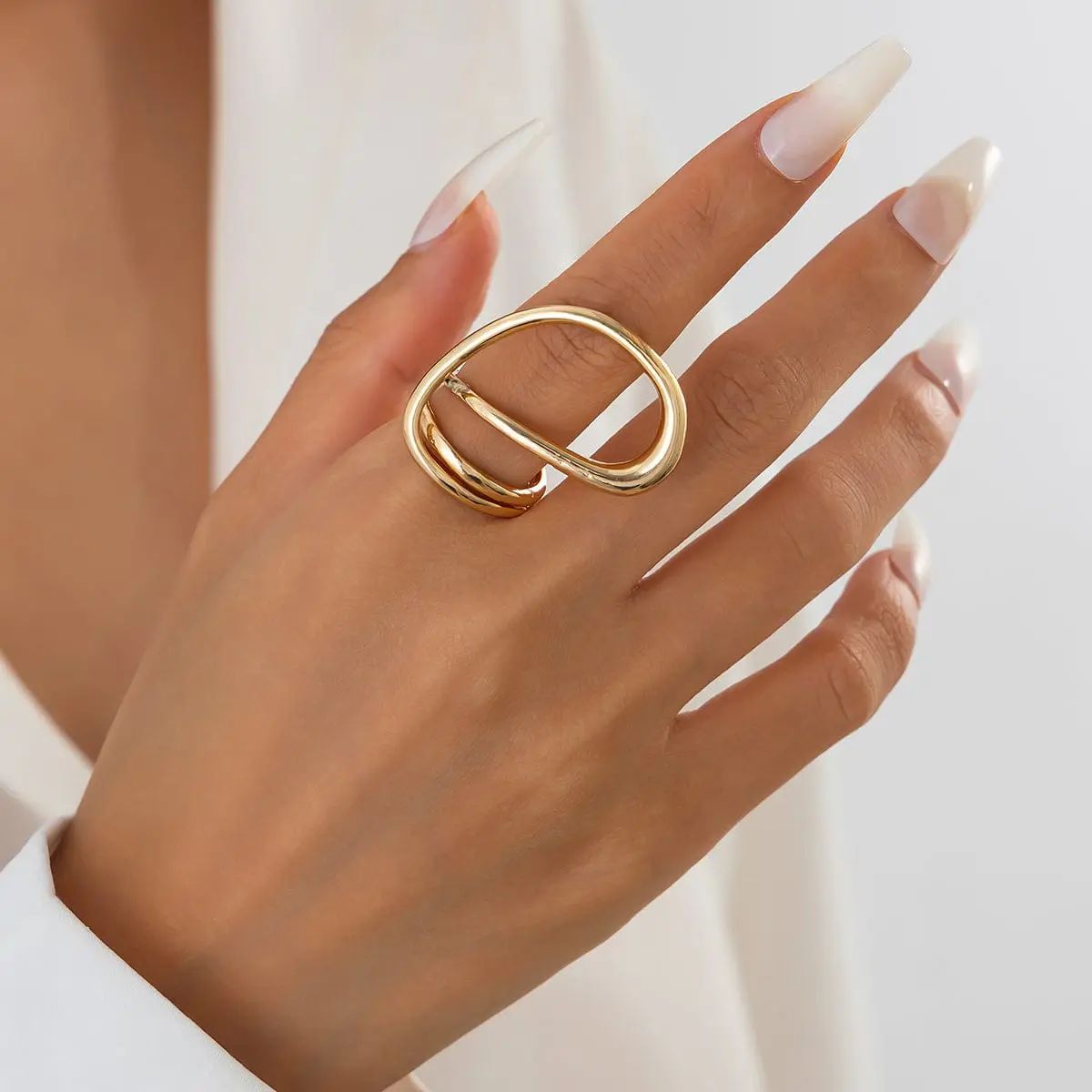 Geometric Layered Gold Silver Plated Curved Ring - ArtGalleryZen
