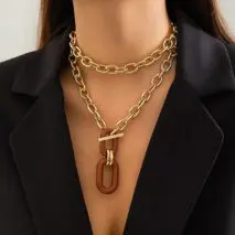 Geometric Layered Toggle Clasp Double Zero Shaped Pendant Choker Necklace - ArtGalleryZen