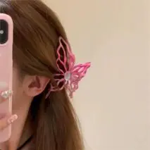 Geometric Pink Hollow Butterfly Chignon Claw Clip Hair Clip - ArtGalleryZen