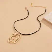 Geometric Spiral Square Wax Cord String Necklace - ArtGalleryZen