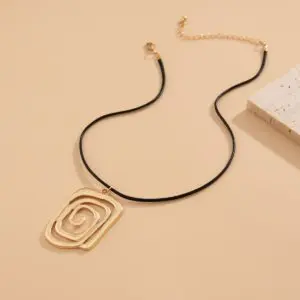 Geometric Spiral Square Wax Cord String Necklace - ArtGalleryZen