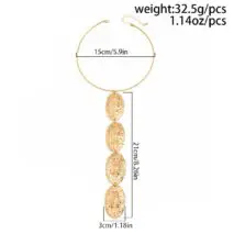 Geometric Textured Irregular Oval Disk Charm Collar Choker Y Necklace - ArtGalleryZen
