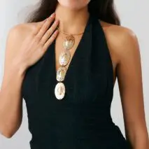 Geometric Textured Irregular Oval Disk Charm Collar Choker Y Necklace - ArtGalleryZen