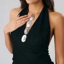 Geometric Textured Irregular Oval Disk Charm Collar Choker Y Necklace - ArtGalleryZen