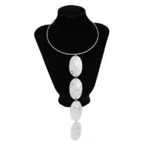 Geometric Textured Irregular Oval Disk Charm Collar Choker Y Necklace - ArtGalleryZen