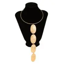 Geometric Textured Irregular Oval Disk Charm Collar Choker Y Necklace - ArtGalleryZen