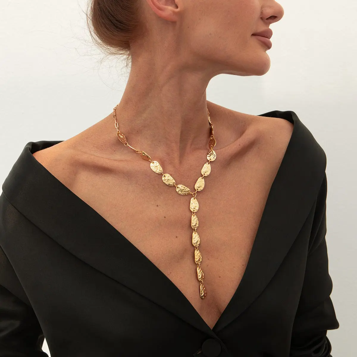 Geometric Textured Waterdrop Y Necklace - ArtGalleryZen