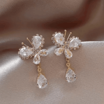 Glitter Rhinestone Dangle CZ Butterfly Earrings - ArtGalleryZen