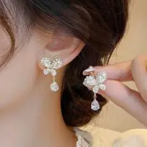 Glitter Rhinestone Dangle CZ Butterfly Earrings - ArtGalleryZen