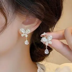 Glitter Rhinestone Dangle CZ Butterfly Earrings - ArtGalleryZen