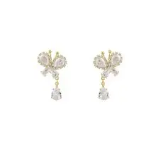 Glitter Rhinestone Dangle CZ Butterfly Earrings - ArtGalleryZen