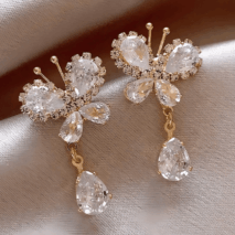 Glitter Rhinestone Dangle CZ Butterfly Earrings - ArtGalleryZen