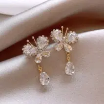 Glitter Rhinestone Dangle CZ Butterfly Earrings - ArtGalleryZen