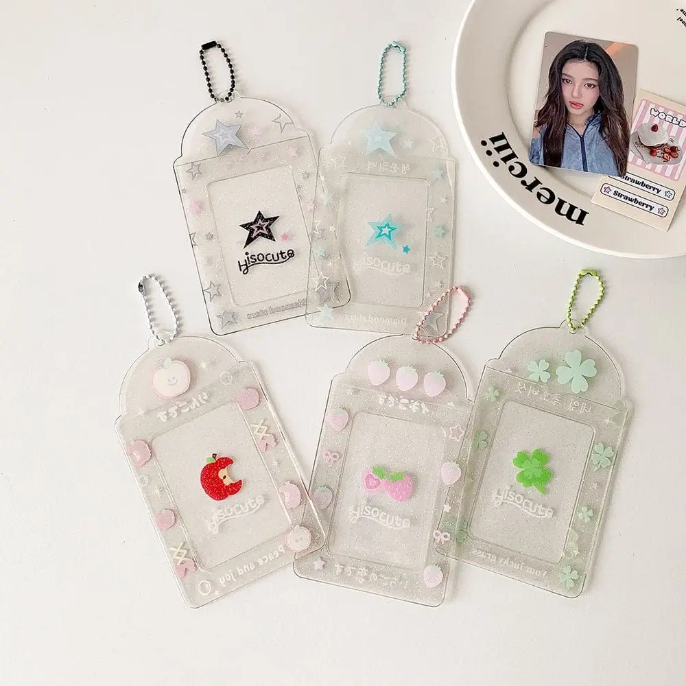 Glitter Strawberry Apple Lucky Clover Star Kpop Keychain Photocard Holder - ArtGalleryZen