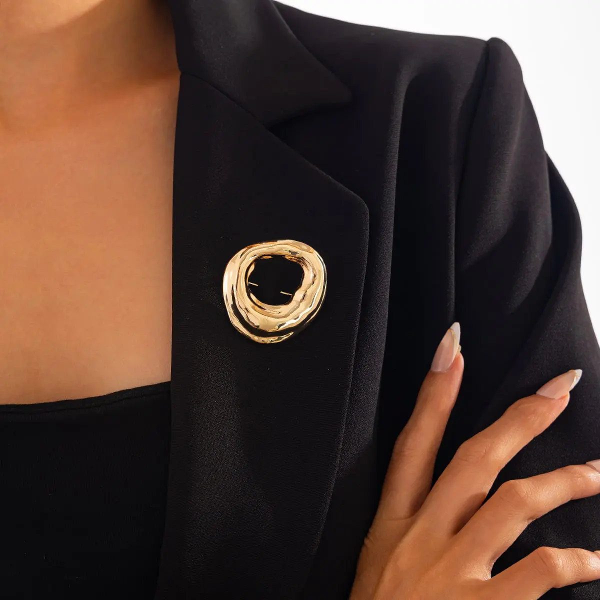 Gold Silver Tone Irregular Hoop Pin Brooch - ArtGalleryZen