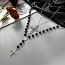 Gothic 2pcs Floral Cross Pendant Ball Chain Necklace Set - ArtGalleryZen