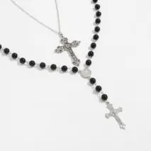 Gothic 2pcs Floral Cross Pendant Ball Chain Necklace Set - ArtGalleryZen
