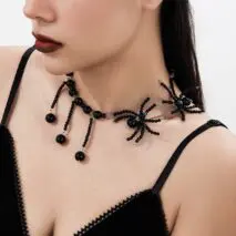 Gothic Crystal Beaded Spider Tassel Necklace - ArtGalleryZen