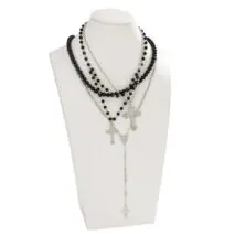 Gothic Layered Cross Long Ball Chain Y Necklace Set - ArtGalleryZen