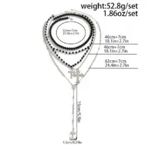 Gothic Layered Cross Long Ball Chain Y Necklace Set - ArtGalleryZen