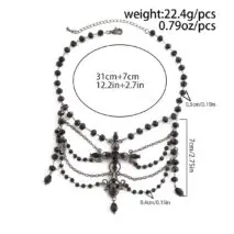 Gothic Layered Cross Pendant Crystal Chain Choker Necklace - ArtGalleryZen