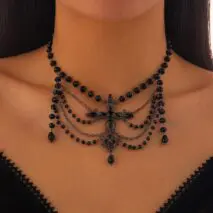 Gothic Layered Cross Pendant Crystal Chain Choker Necklace - ArtGalleryZen