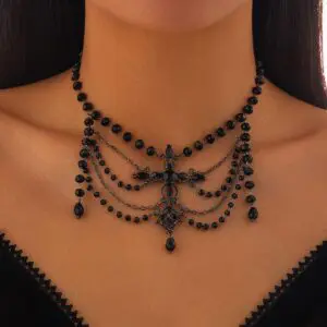Gothic Layered Cross Pendant Crystal Chain Choker Necklace - ArtGalleryZen