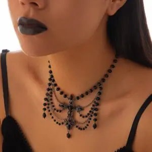 Gothic Layered Cross Pendant Crystal Chain Choker Necklace - ArtGalleryZen