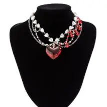 Gothic Layered Heart Pendant Crystal Tassel Pearl Chain Choker Necklace - ArtGalleryZen