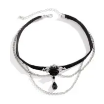 Gothic Layered Rose Rhinestone Pendant Choker Necklace - ArtGalleryZen