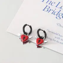 Handmade Enamel Angel Wings Heart Lock Huggie Hoop Earrings - ArtGalleryZen