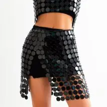 Handmade Glitter Mirror Sequins Patchwork Strappy Nightclub Split Skirt - ArtGalleryZen