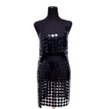 Handmade Glitter Mirror Sequins Patchwork Strappy Nightclub Split Skirt - ArtGalleryZen