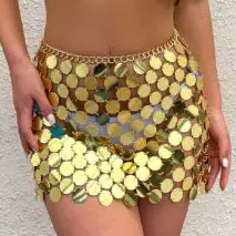 Handmade Glitter Sequins Patchwork Strappy Nightclub Party Mini Skirt - ArtGalleryZen