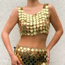 Handmade Gold Silver Tone Glitter Sequins Party Tank Top - ArtGalleryZen