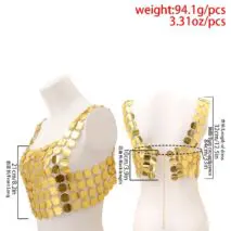 Handmade Gold Silver Tone Glitter Sequins Party Tank Top - ArtGalleryZen