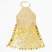 Handmade Gold Silver Tone Glitter Sequins Patchwork Rave Party Mini Dress - ArtGalleryZen