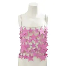 Handmade Hollow Pink Black Star Sequins Sleeveless Tank Top - ArtGalleryZen