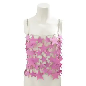 Handmade Hollow Pink Black Star Sequins Sleeveless Tank Top - ArtGalleryZen