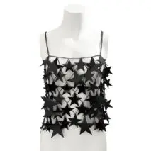 Handmade Hollow Pink Black Star Sequins Sleeveless Tank Top - ArtGalleryZen
