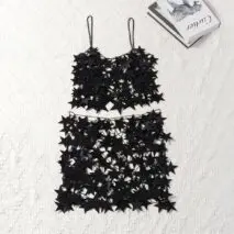 Handmade Hollow Pink Black Star Sequins Sleeveless Tank Top - ArtGalleryZen