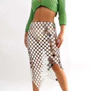 Handmade Rhombic Colorful Glitter Sequins Patchwork Strappy Nightclub Party Skirt - ArtGalleryZen