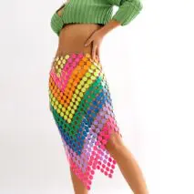 Handmade Rhombic Colorful Glitter Sequins Patchwork Strappy Nightclub Party Skirt - ArtGalleryZen
