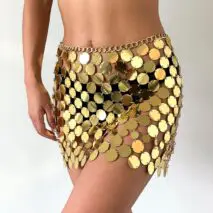 Handmade Squamous Glitter Sequins Patchwork Strappy Nightclub Party Skirt - ArtGalleryZen